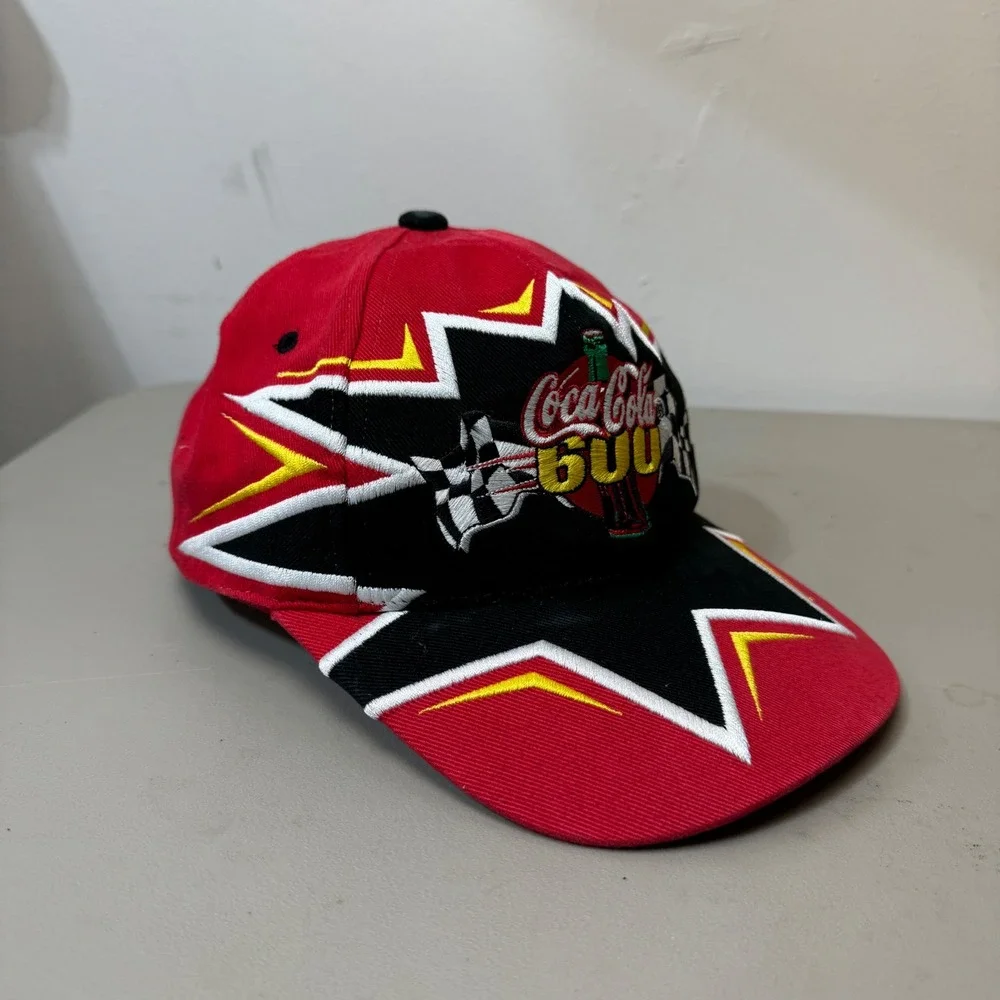 Vintage Coca-Cola 600 NASCAR Snapback Hat Red Black Lowes Motor Speedway Y2K